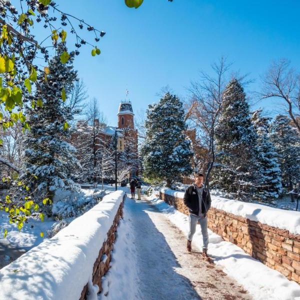 走在雪地里的学生