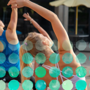 Photo of an outdoor yoga class.