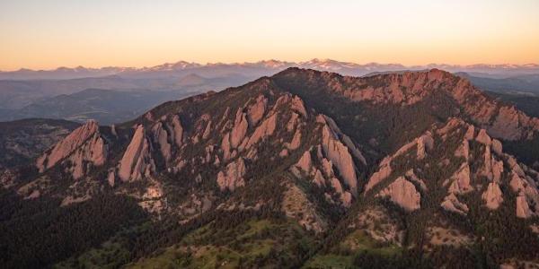 Boulder Flatirons at sunset