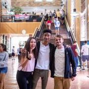 students gather in the UMC atrium