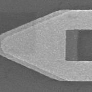 This scanning electron microscope image shows the distinct bow tie shape of an optical rectenna.