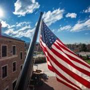 American flag on campus